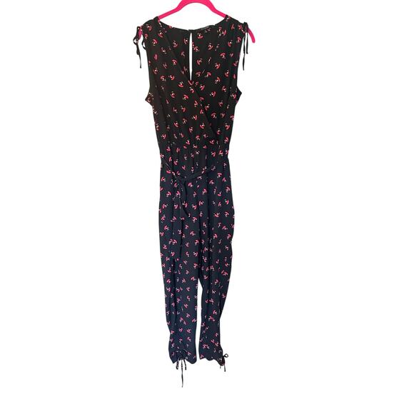 19 COOPER Women's Black/red Floral-print Tie-waist Ruched-hem Jumpsuit Small - Picture 3 of 12